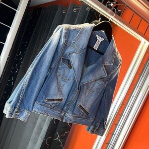 💎 💎 Indigo Rein Luxe Washed Denim Zip-Front 3/4 Sleeve Moto Jacket 💎 💎